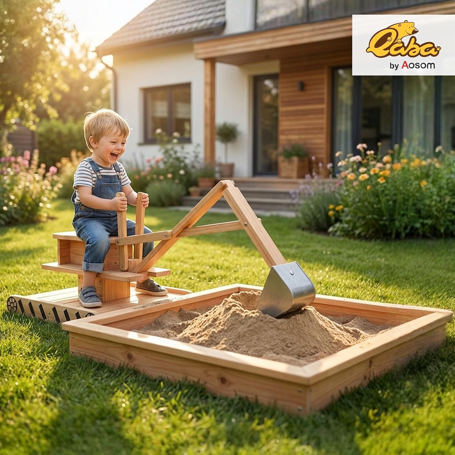 Qaba Wooden Sandbox with Digger — Outdoor Fun for Little Builders!