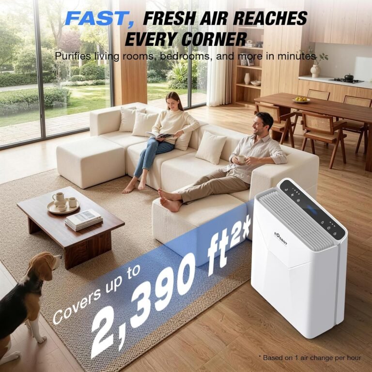 EOEBOT air purifier in a living room, covering up to 2,390 square feet